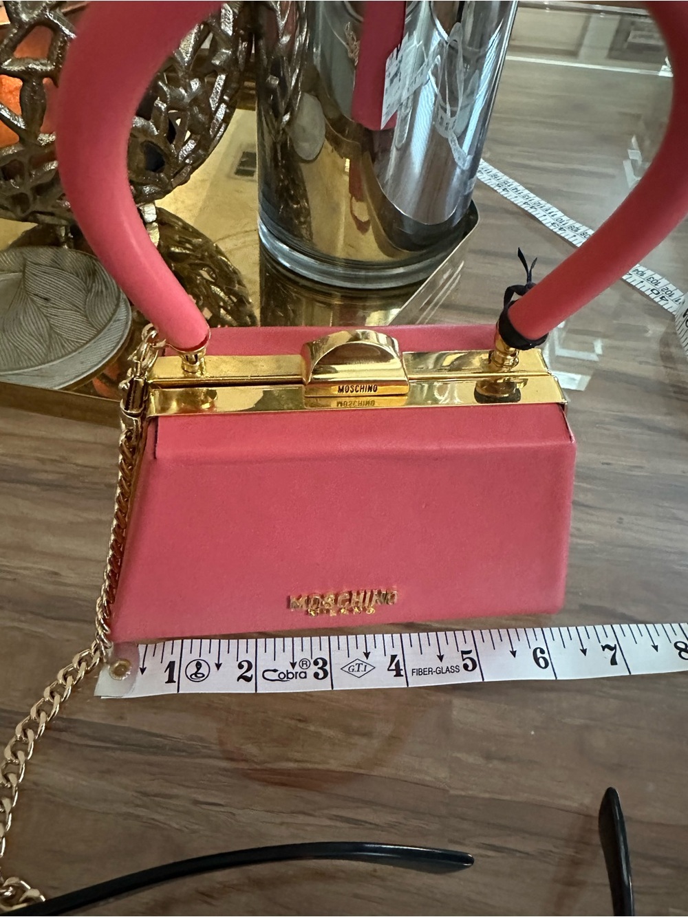 Moschino Coral-Pink Trapezoid Mini Top-Handle Bag - Picture 4 of 12
